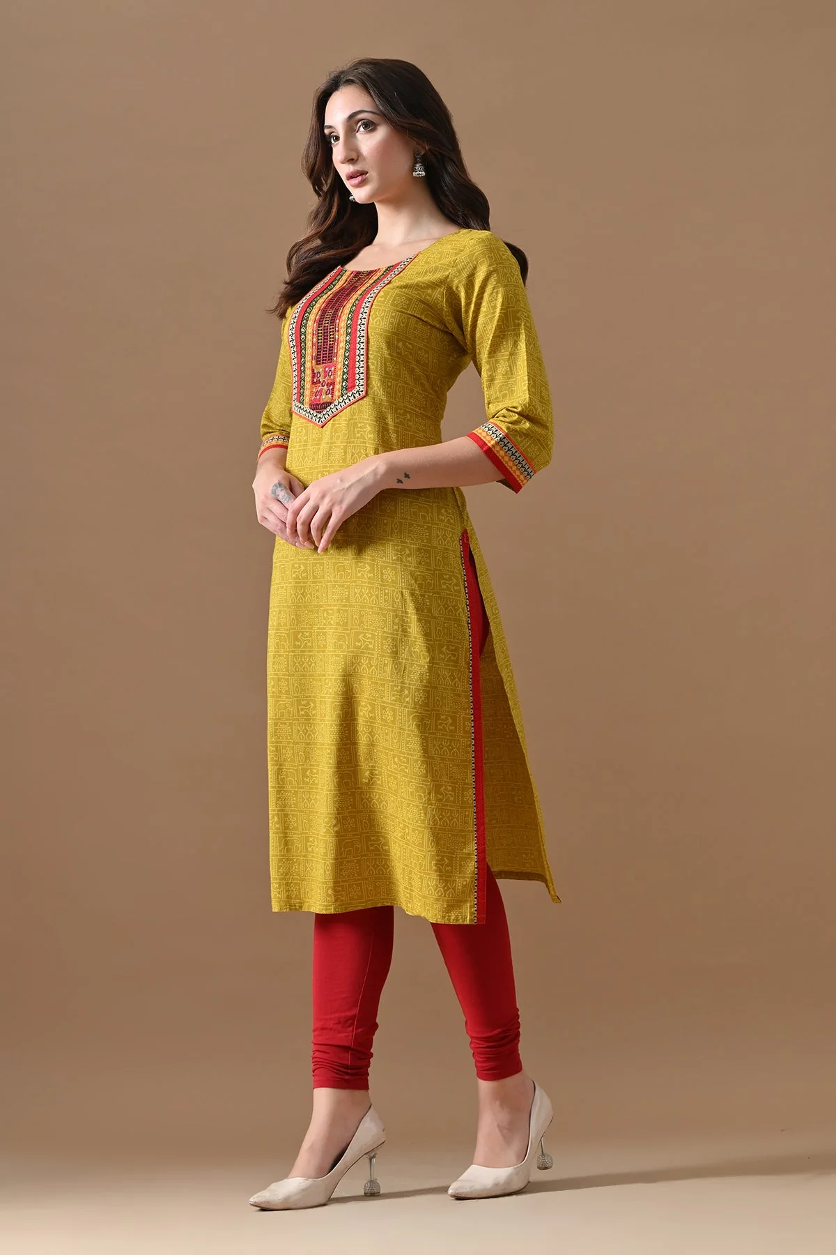 Yellow Printed Kurta - Image 2