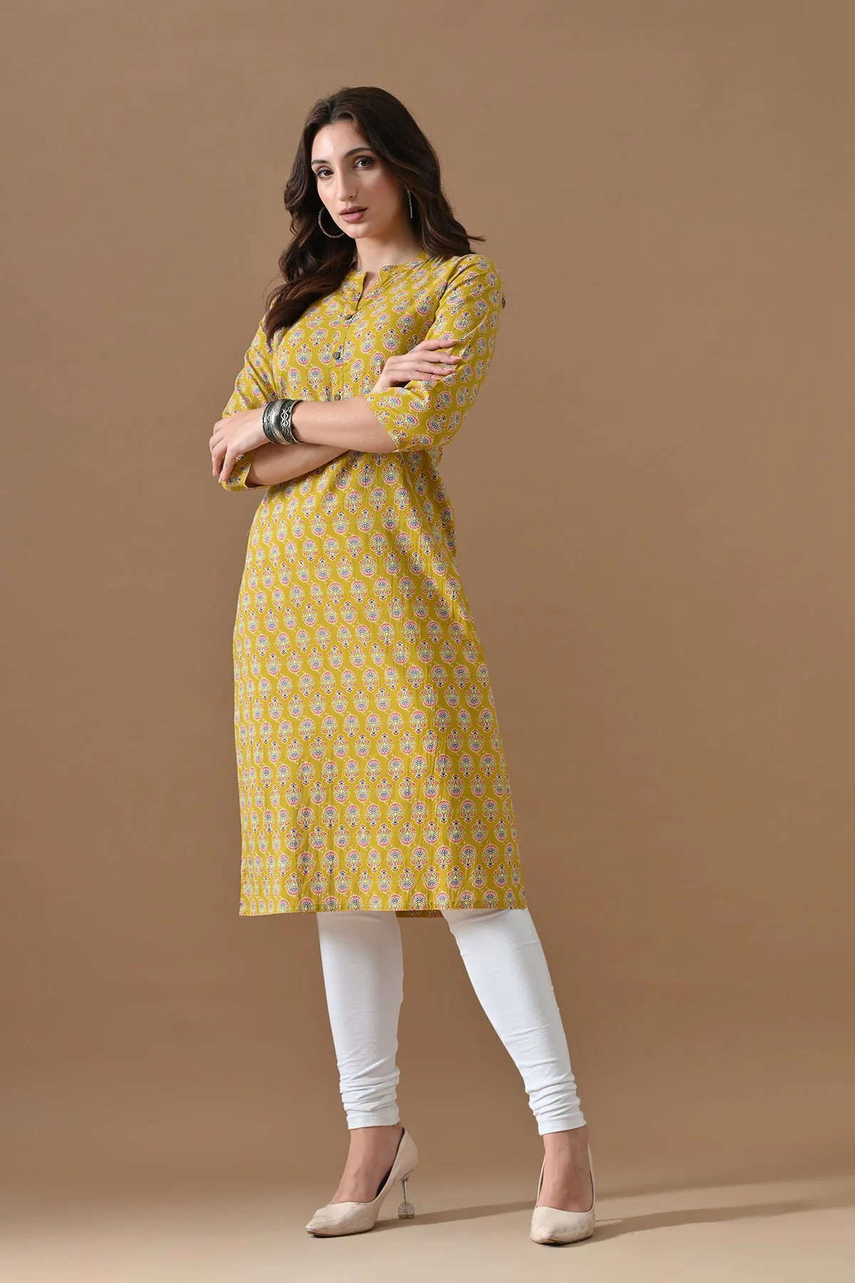 Yellow Printed Kurta - Image 6