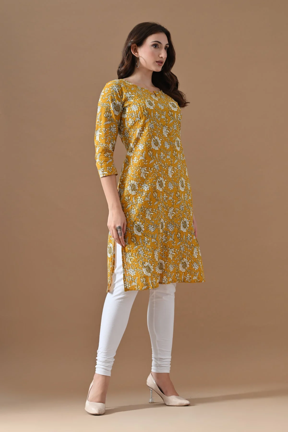 Yellow Printed Kurta - Image 3
