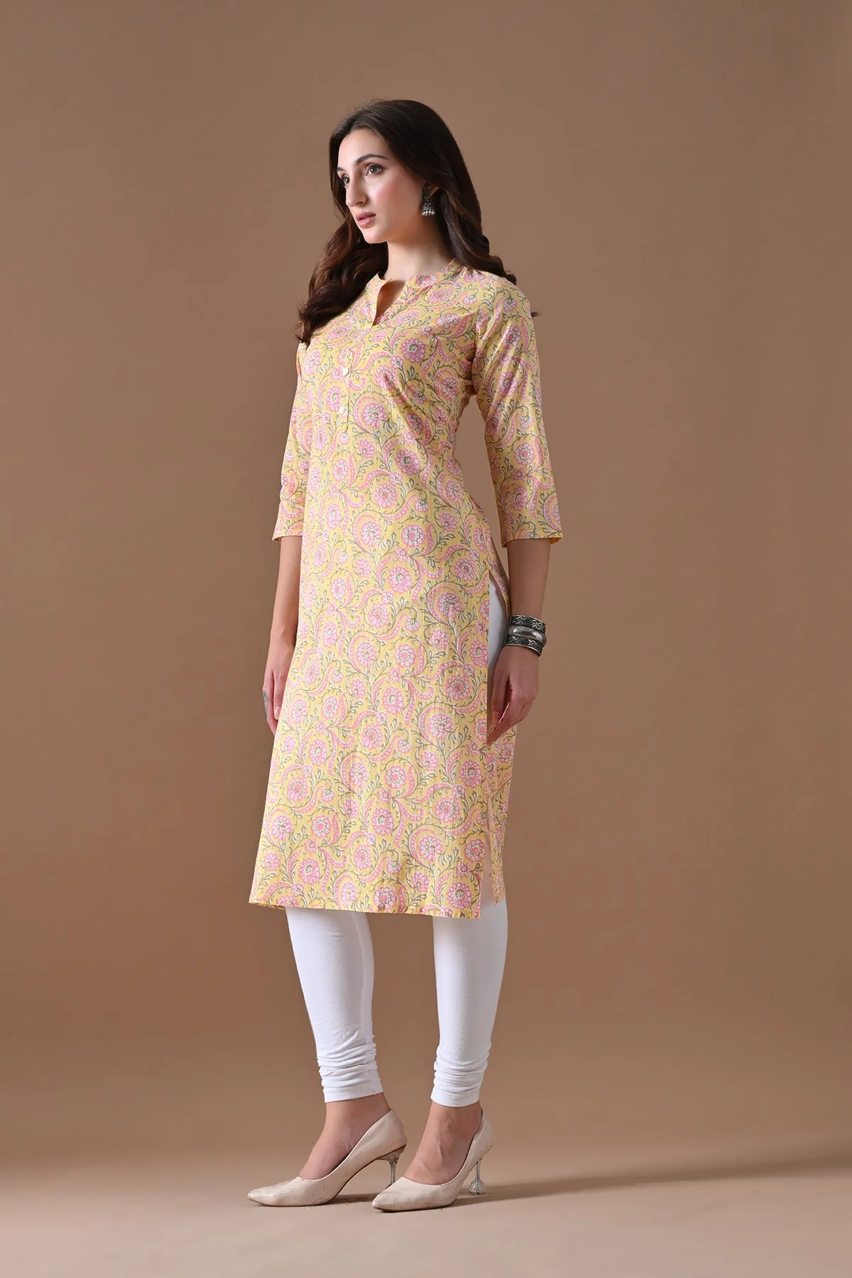 Yellow Printed Kurta - Image 2