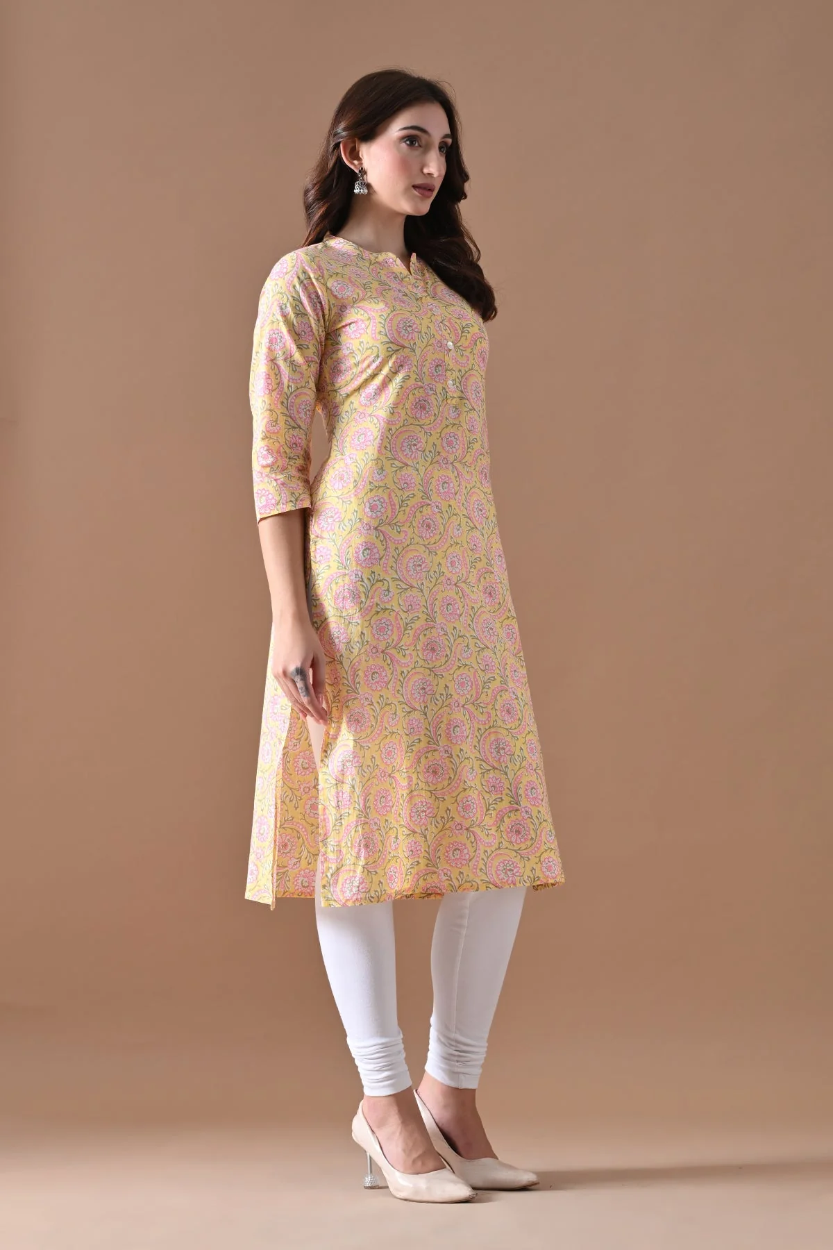 Yellow Printed Kurta - Image 3