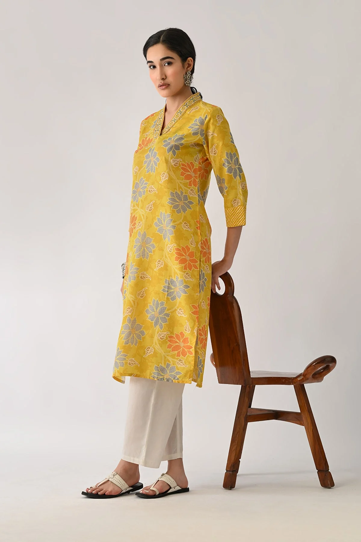 Yellow Printed Kurta - Image 7