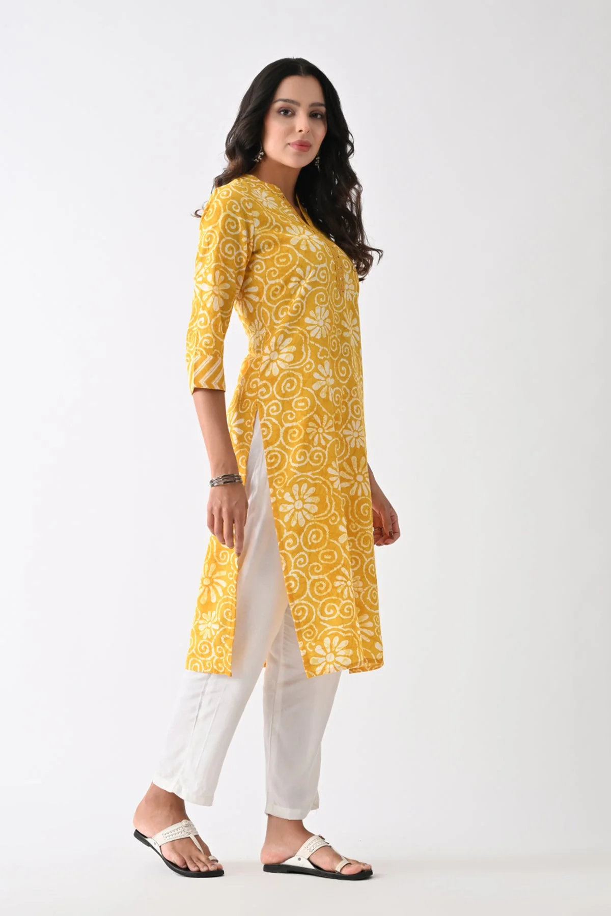 Yellow Printed Kurta - Image 3