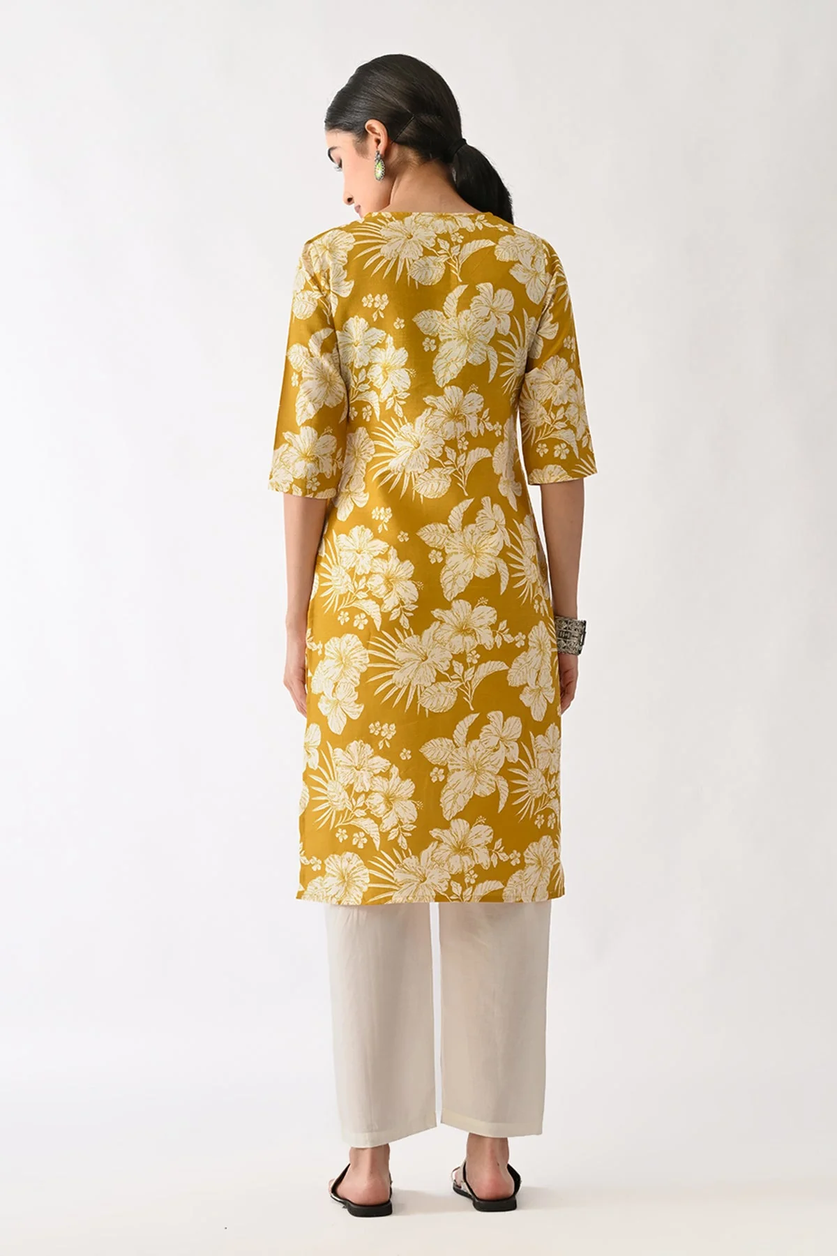 Yellow Printed Kurta - Image 3