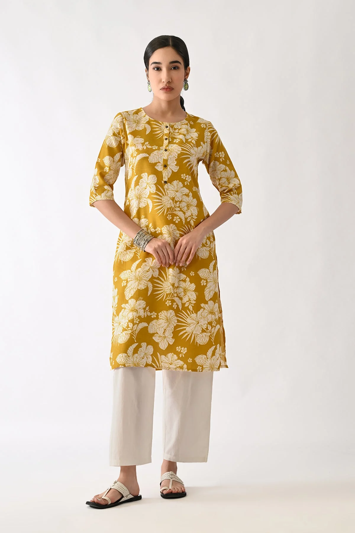 Yellow Printed Kurta - Image 4