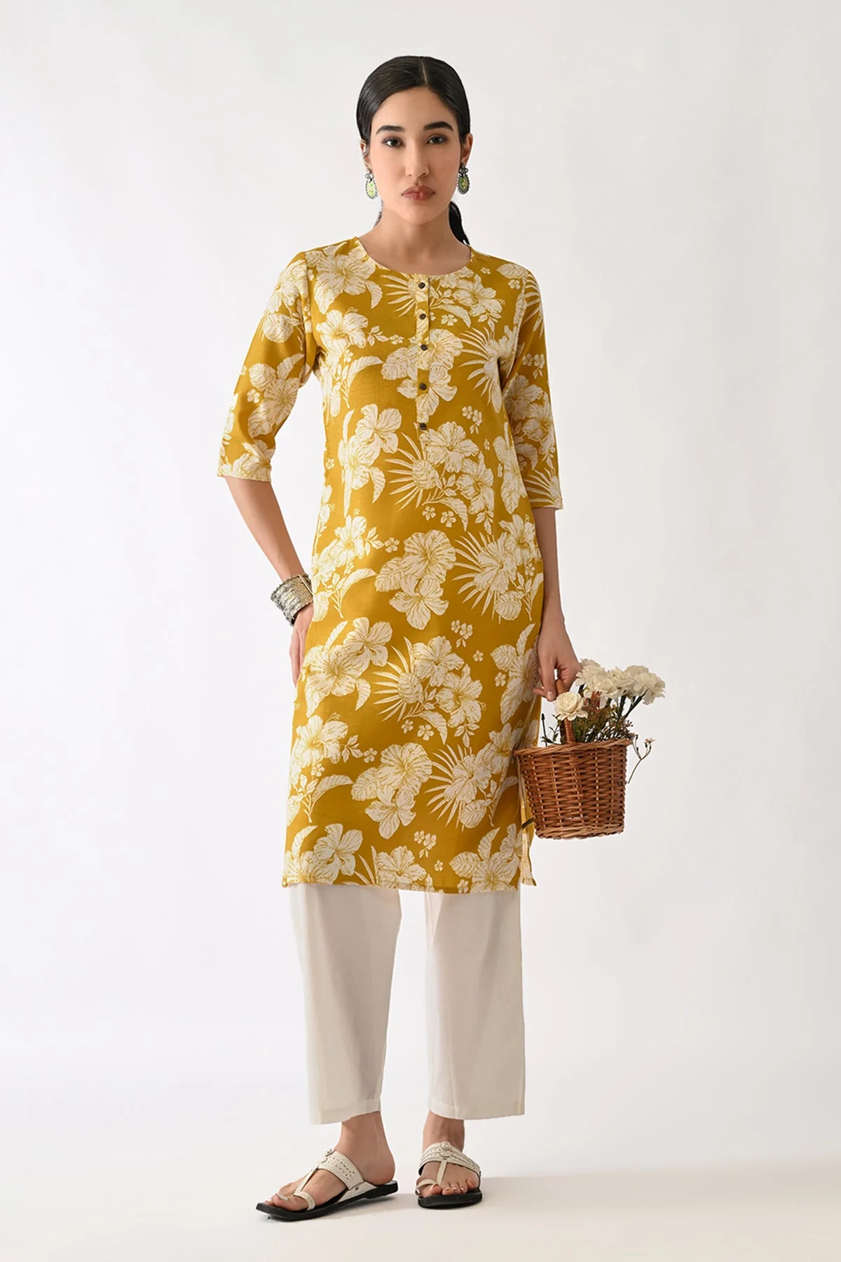 Yellow Printed Kurta - Image 7