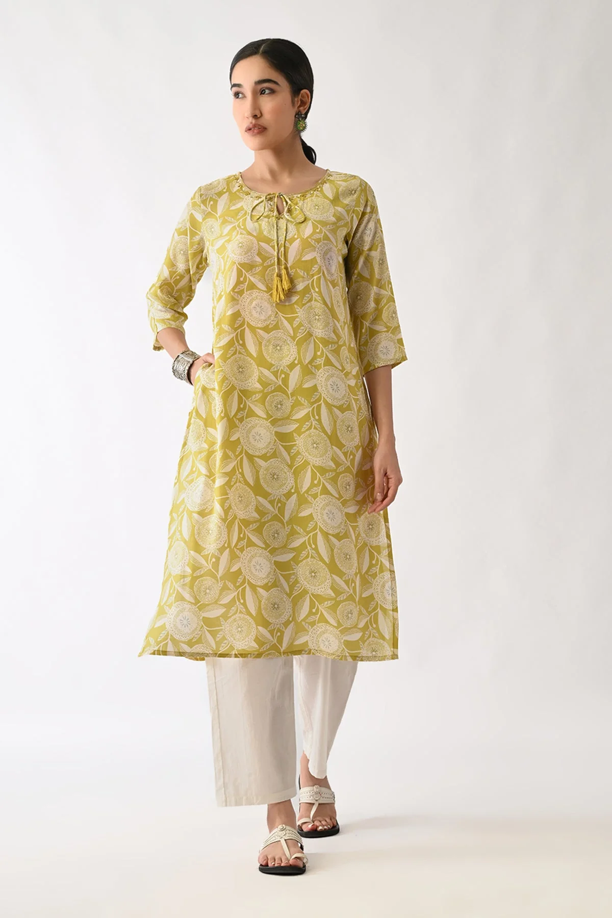 Yellow Printed Kurta - Image 7