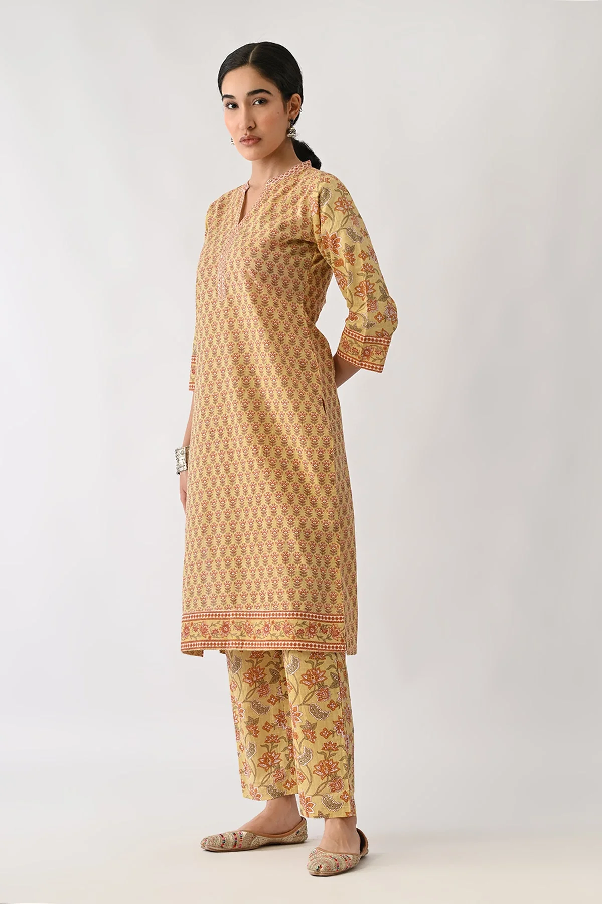 Yellow Printed Kurta 2 Pcs Set - Image 2