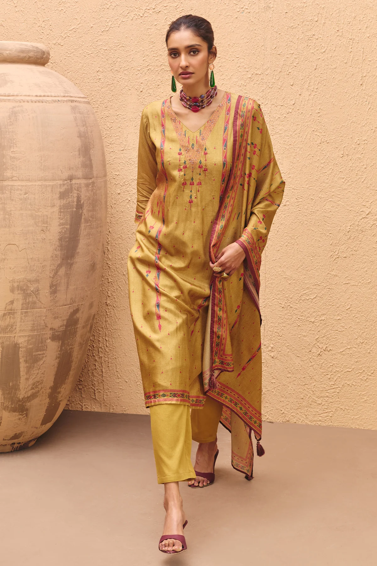 Yellow Printed Kurta 3 Pcs Set - Image 2