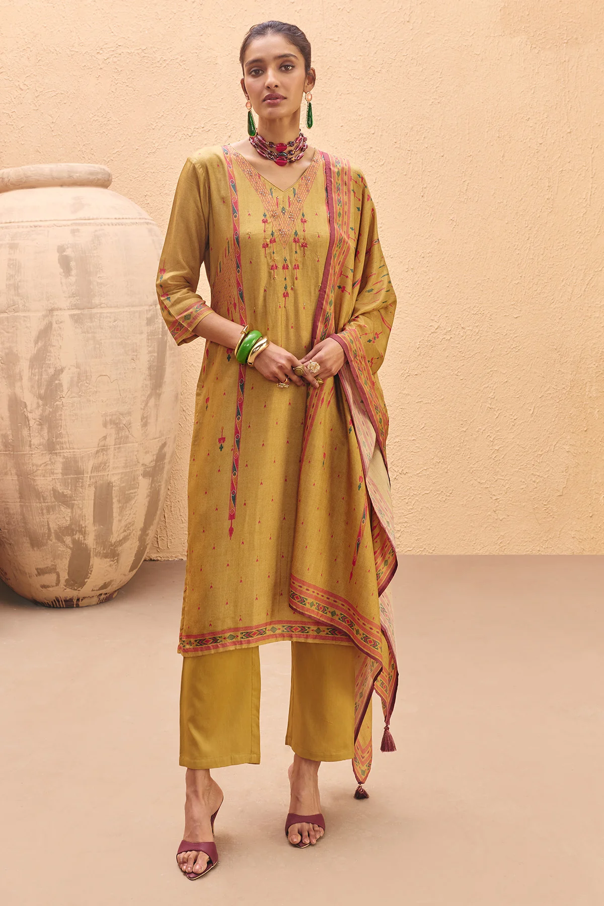 Yellow Printed Kurta 3 Pcs Set - Image 5